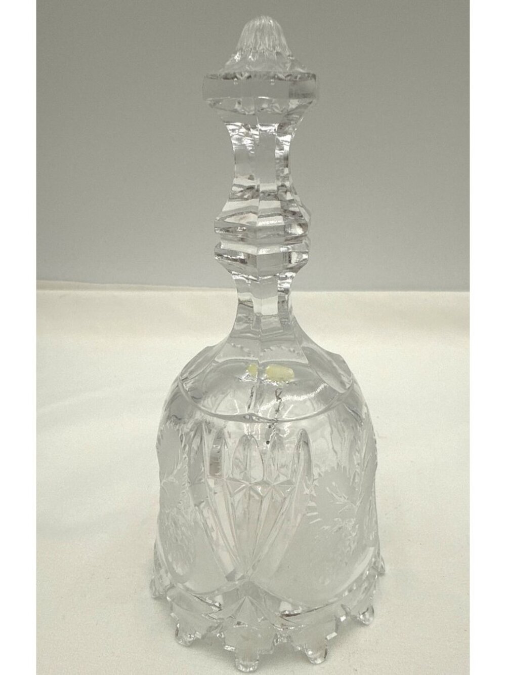 Vintage Clear Etched Glass Bell Floral & Strawberry Pattern Faceted Handle